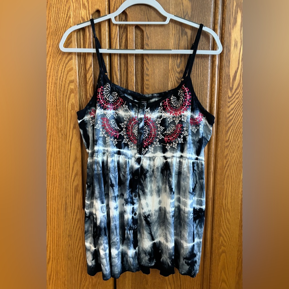 Torrid Navy and White Camisole with Pink Embroidery